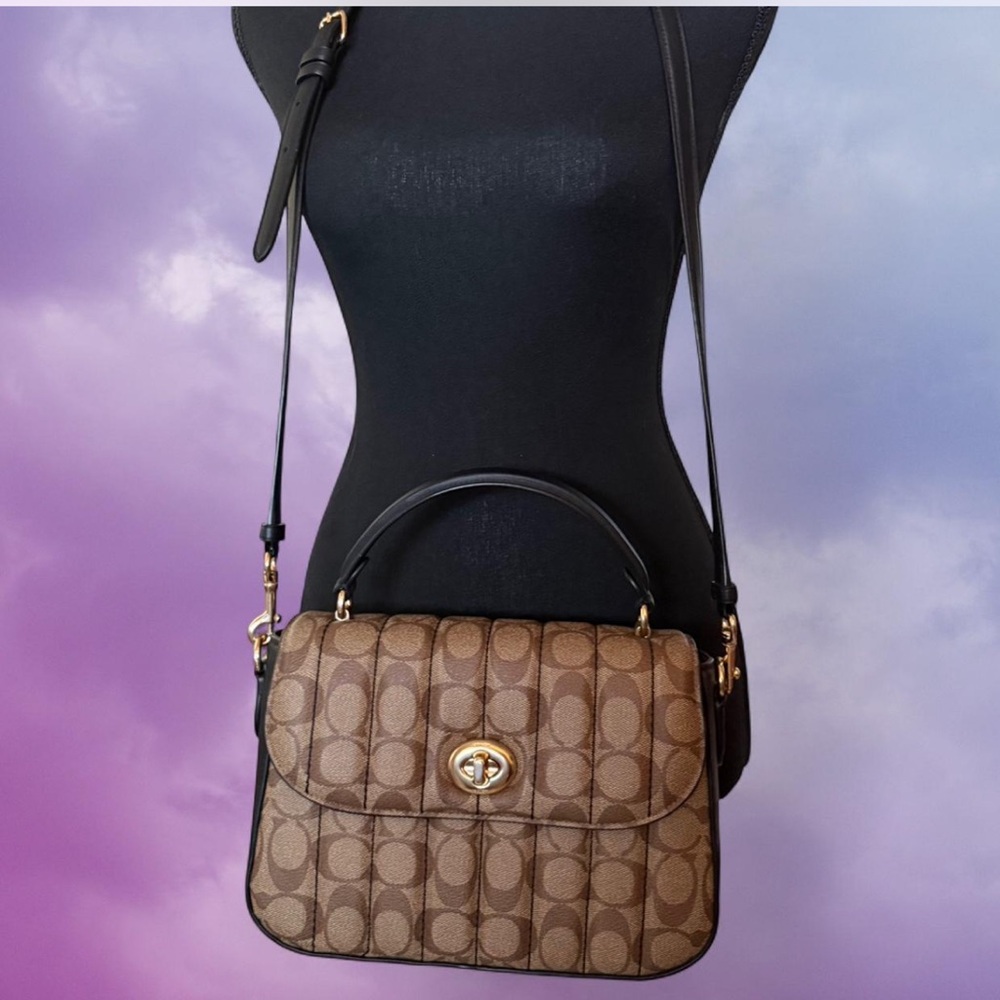 Coach Brown Signature Canvas Crossbody Bag with Black Strap